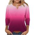 thumbnail image 2 of Olyvenn Hauts pour Femmes à Manches 3/4 2025 Printemps Goutte d'Eau Col en V Décontracté Tunique Dégradée T-Shirts Été Tendance Boho Blouses Florales Rouge Melon D\'eau S, 2 of 6