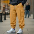 thumbnail image 3 of Yuyuzo Mens Cargo Sweatpants Causal Drawstring Workout Joggers Fleece Solid Color Athletic Pants with Pockets, 3 of 7