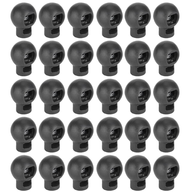 300 Pcs Verrous de Cordon Forme de Boule à Trou Unique Pince à Ressort pour Accessoires de Bagages en Plastique Noir
