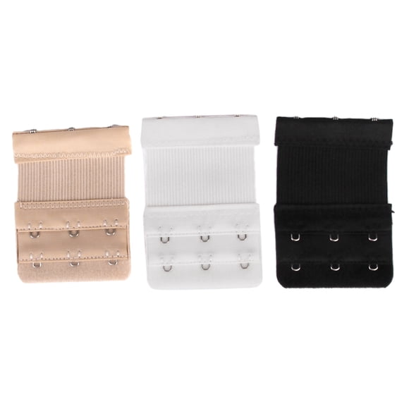 3 Pieces Soft Bra Extender, 3 Hooks and 2 Row, Bra Band Extension Strap Extender, White/Black/Beige