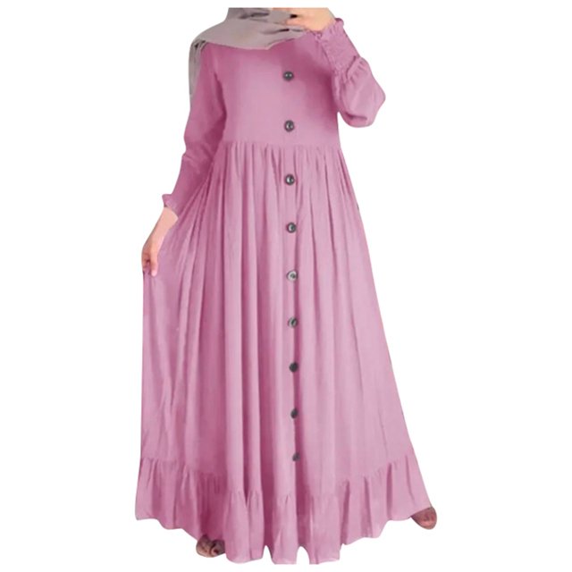 Kcodviy Nouvelle Robe Saisonnière Musulmane en Lin Décontractée à Col en V Rétro Robe Maxi Décontractée Robes Maxi pour Femmes pour l'Été Surdimensionnée Col Rond à Volants Grande Taille Robes Maxi Ourlet Robe pour Grande Taille Robe Midi d'Été S