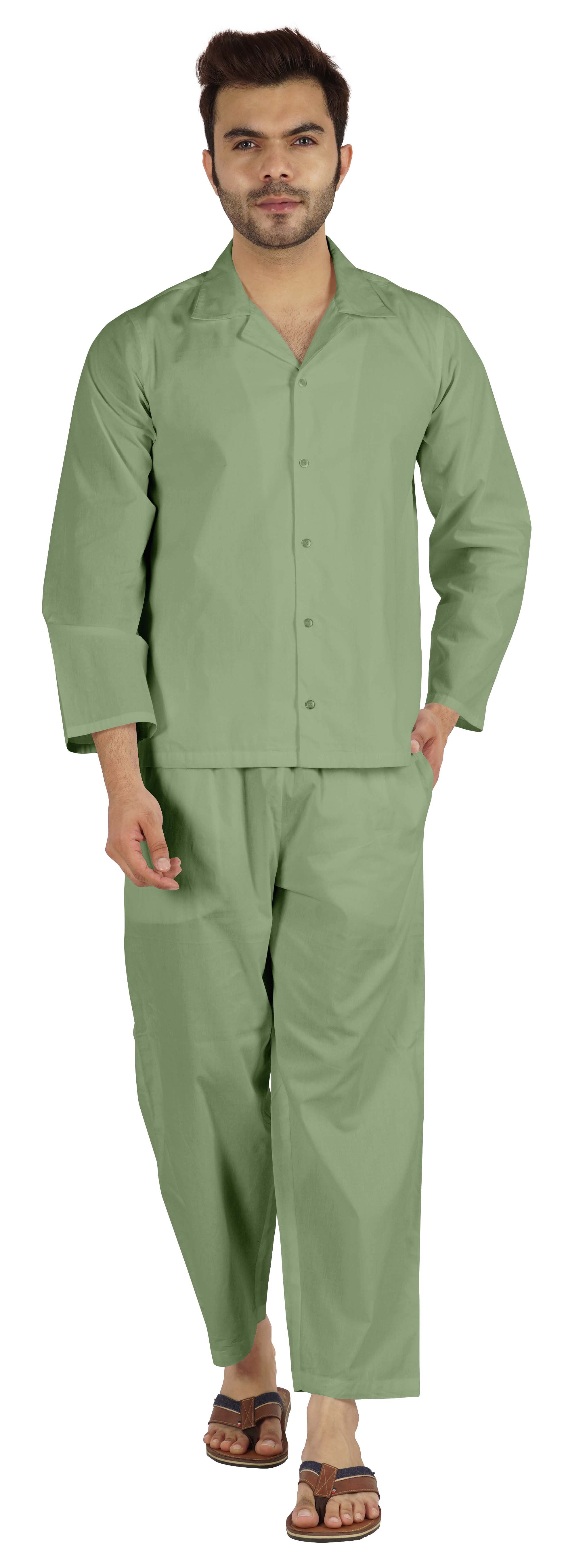 Inkmeso Ensemble de Pyjama Classique Uni en Coton, Pyjama Boutonné pour Hommes, 2 Pcs, Tenue de Nuit