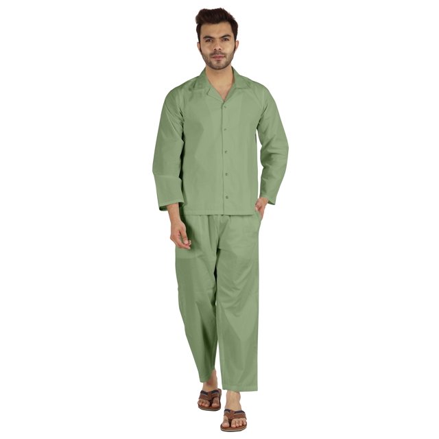 Inkmeso Ensemble de Pyjama Classique Uni en Coton, Pyjama Boutonné pour Hommes, 2 Pcs, Tenue de Nuit