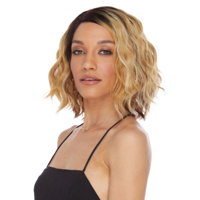 Perruque Longue Ondulée Résistante à la Chaleur en Dentelle de Miel Sépia Ombré Blond Doré