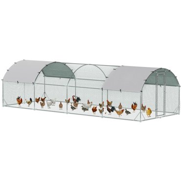 PawHut Cage Poulailler en Métal Galvanisée Grande 9,2 Pieds x 24,9 Pieds x 6,5 Pieds