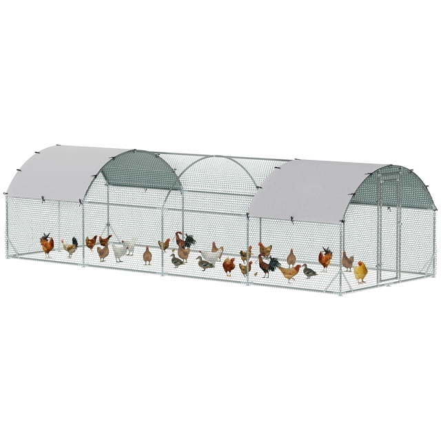 PawHut Galvanized Large Metal Chicken Coop Cage 9.2' x 24.9' x 6.5'