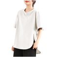 thumbnail image 1 of Timegard Womens Oversized Tops Half Sleeve Crew Neck Side Split Casual Loose Tops Basic Tshirts Blouse, 1 of 6
