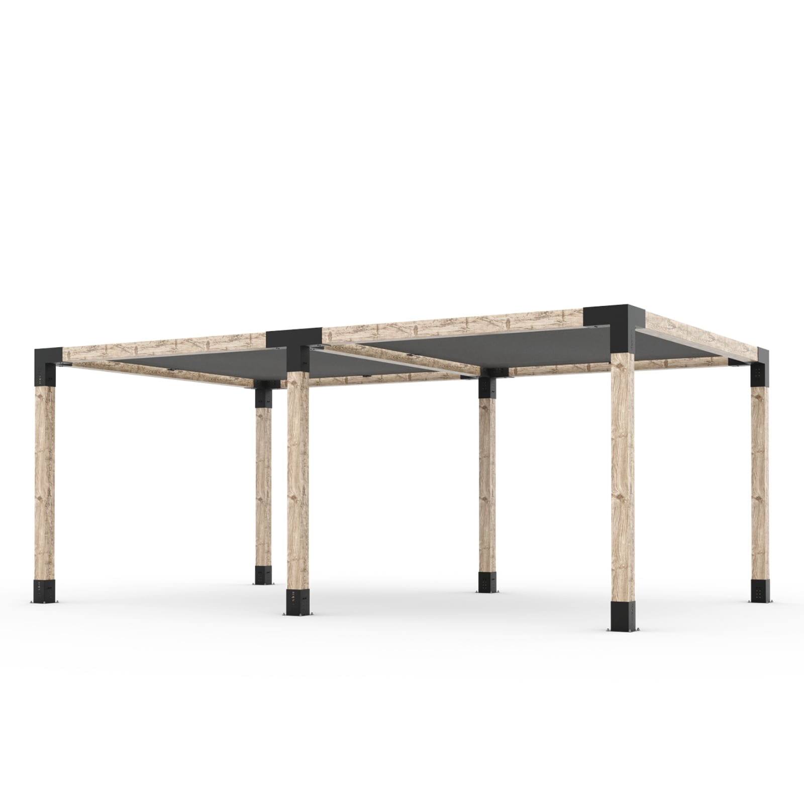 Kit Toja 12' x 22' Double Pergola avec 2 voiles d’ombre pour poteaux en bois 6x6
