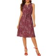 thumbnail image 2 of INSPIRE CHIC Robe Midi à Fleurs pour Femme Été Décontractée Invitée de Mariage Sans Manches m Bourgogne, 2 of 7