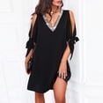thumbnail image 1 of SMihono Robes Bohèmes d'Été Femmes Grande Taille Mode Femmes Col en V Été Uni Décontracté Manches Courtes Mi-Mollet, 1 of 7