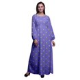 thumbnail image 1 of Bimba Robe Maxi à Manches Longues pour Femmes en Georgette Mousse Imprimée de Feuilles et d'Anémones, Taille Élastique - X-Grand, 1 of 5