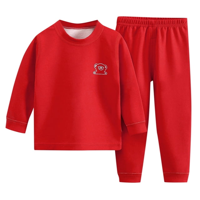 WEAIXIMIUNG Christmas Solid Color Children's Hoodie Set With Thick Fall And Winter Homewear Pajamas 100