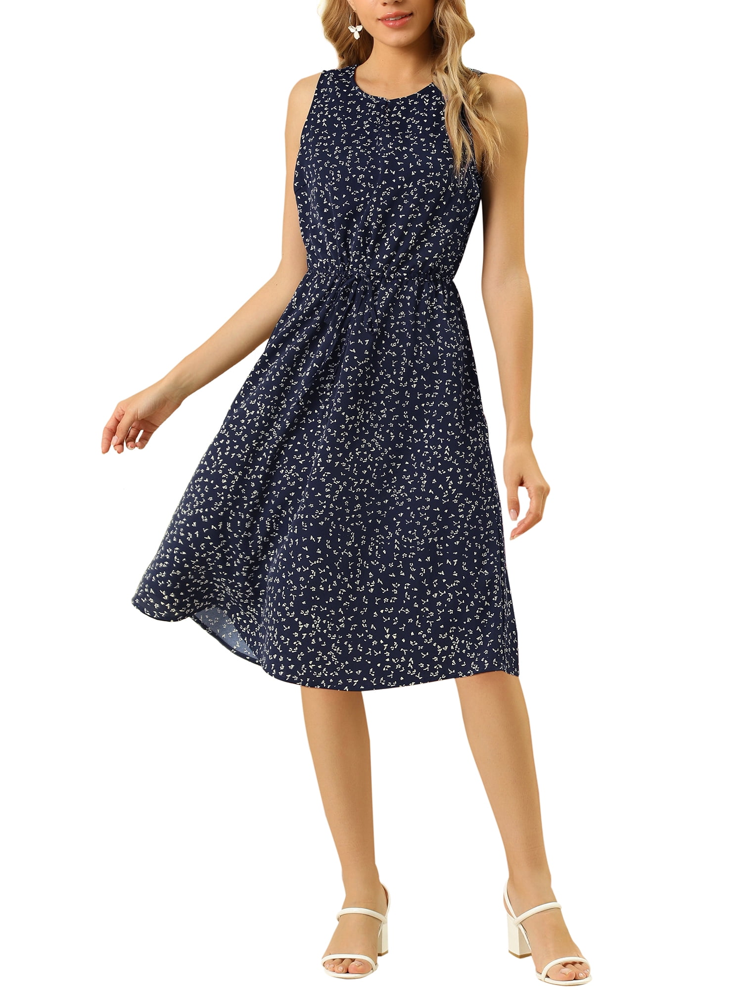 INSPIRE CHIC Robe Décontractée Sans Manches à Pois à Encolure Fendue pour Femme