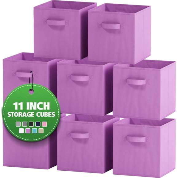 Cubes de Rangement - Bacs de Rangement Cubiques de 11 Pouces (Ensemble de 8). Paniers Organisateurs en Tissu à Casiers avec Doubles Poignées / Boîtes d'Organisation Pliables pour Étagère de Garde-Robe (Violet)