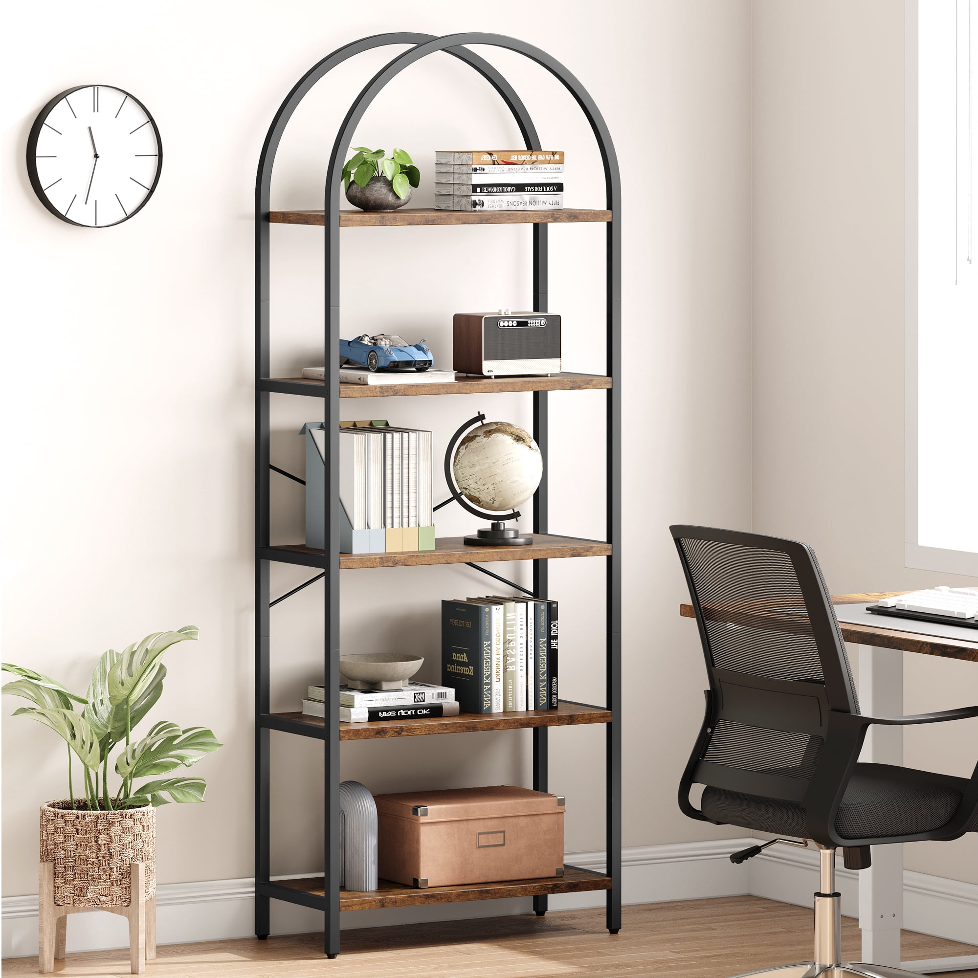 5 Tier Bookshelf, Modern Bookcase Arched Display Rack Storage Rack Tall Standing Book Shelf