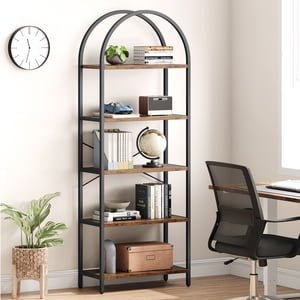 5 Tier Bookshelf, Modern Bookcase Arched Display Rack Storage Rack Tall Standing Book Shelf