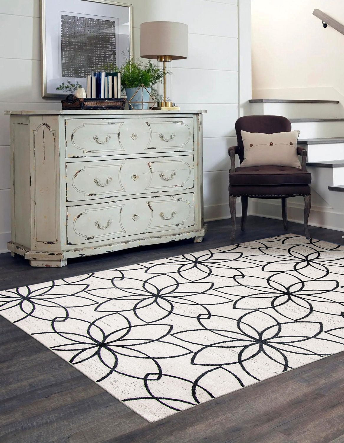 Tapis Lavable ECARPET Floral pour Chambre, Salon, Chambre d'Enfant, Couloir