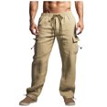 thumbnail image 1 of XZNGL Mens Cotton And Linen Drawstring Elastic Waist Multi-Pocket Casual Crgo Pants, 1 of 1