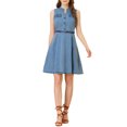 thumbnail image 2 of INSPIRE CHIC Robe-Chemise en Denim Sans Manches à Col en V avec Ceinture, Coupe Évasée, pour Femme, m Bleu, 2 of 7