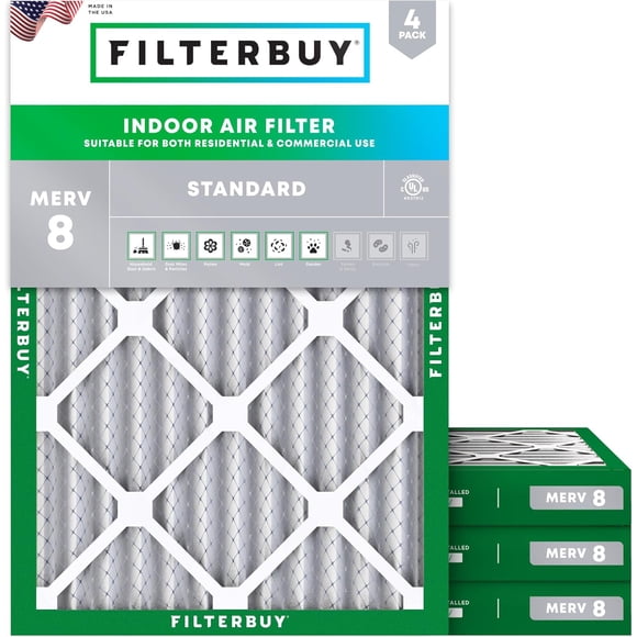 Filterbuy 20x21x2 Filtre à Air MERV 8 Défense contre la Poussière, Filtres à Air pour CVCA et Fournaise de Remplacement (Lot de 4)
