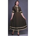 thumbnail image 2 of Bimba Brown Floral Block Print Long Flared A Line Indian Kurtis For Women Party Wear Anarkali Kurta-Medium, 2 of 5