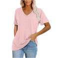 thumbnail image 1 of Timegard Womens Summer Tops Short Sleeve V-Neck Solid Color Comfy Basic Tee Casual Loose Shirts Tops Blouse, 1 of 6