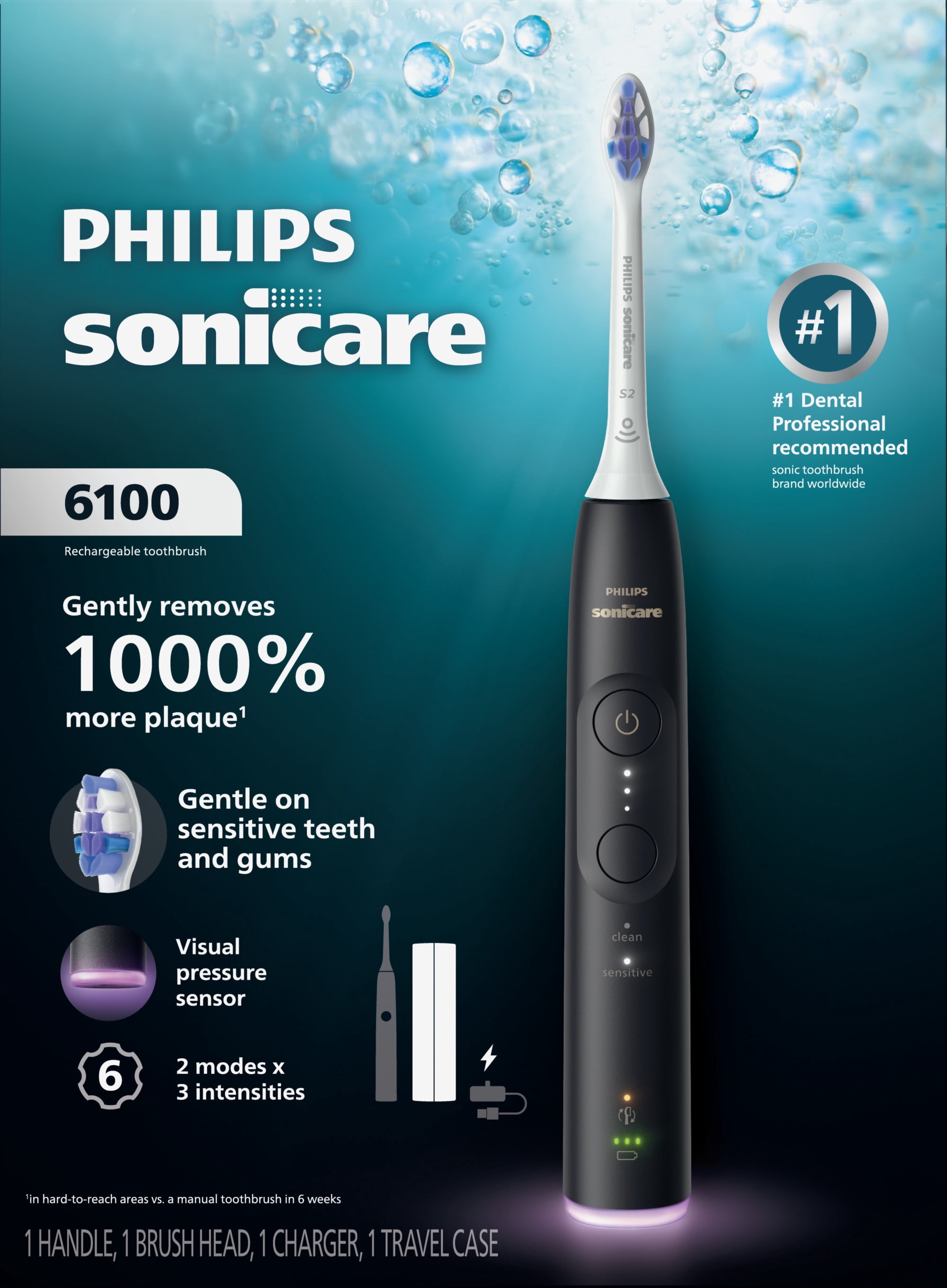 Philips Sonicare ProtectiveClean 6100, brosse à dents électrique rechargeable noir