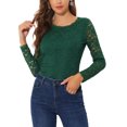 thumbnail image 1 of INSPIRE CHIC Blouse en Dentelle Transparente à Broderie Florale pour Femme, Col Rond, Manches Longues, m Vert Foncé, 1 of 6