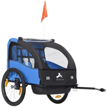 Aosom Remorque de Vélo 2 Places pour Enfants, Remorque de Bicyclette avec Sac de Rangement, Bleu