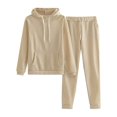 thumbnail image 1 of 2 Piece Sweatsuits for Womens Clearance Solid Color Pocket Drawstring Pullover Sweatpant Set Lounge Tracksuit Casual Plus Size Lightweight Loose Ladies Outfits Fall Winter 2023 Black L, 1 of 5