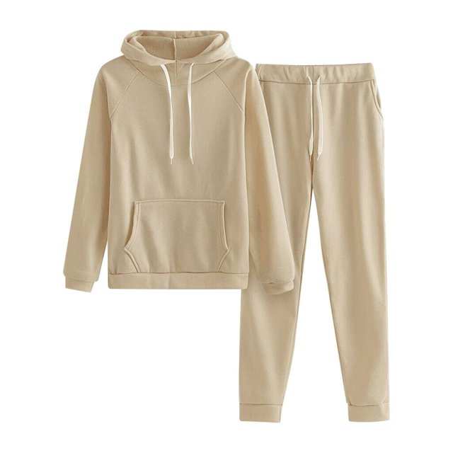 2 Piece Sweatsuits for Womens Clearance Solid Color Pocket Drawstring Pullover Sweatpant Set Lounge Tracksuit Casual Plus Size Lightweight Loose Ladies Outfits Fall Winter 2023 Black L