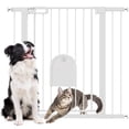 thumbnail image 1 of PawHut 30"-41" Extra Wide Pet Gate Barrier with Small Door, 35"H, White, 1 of 10