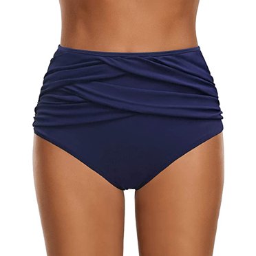 PMVFHDE Swimsuit Women Two Piece Bottoms Pants Tummy Briefs Women Swimsuit Waist High Bikini Ruched Control Swimwears Tankinis Set Navy,XXL