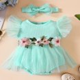 thumbnail image 2 of Infant Romper Dress Flower Leaves Embroidery Jumpsuits with Headband, 2 of 9