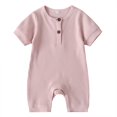 thumbnail image 1 of Wangsaura Newborn baby short-sleeved solid color knitted ribbed buttonjumpsuit, 1 of 7
