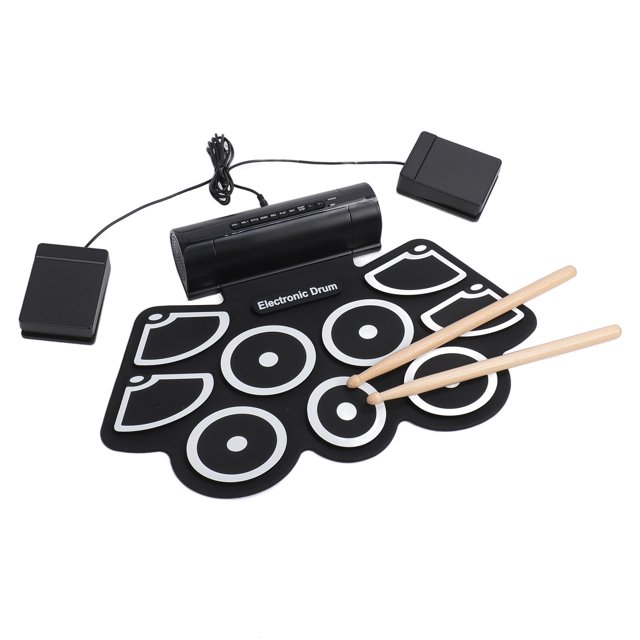 Roll Up Drum Kit, Space Saving Built In Speakers Portable Wide Application 9 Pads Electronic Drum Set for Studios