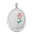 thumbnail image 1 of Médaillon Ovale en Argent Sterling Rhodié avec Émail Rose 34mm QLS545 (34mm x 28mm), 1 of 3