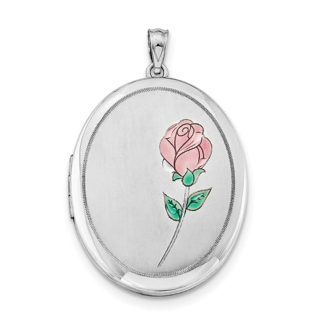 Médaillon Ovale en Argent Sterling Rhodié avec Émail Rose 34mm QLS545 (34mm x 28mm)