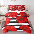 thumbnail image 1 of Ensemble de Douillette Simple à Fleurs de Coquelicots Rouges, 7 Pcs en Microfibre Douce à Rayures Noires et Blanches avec Drap-Housse, Drap Plat, 2 Couvre-Oreillers et 2 Taies d'Oreiller - Ensembles de Literie Florale de Plantes de Jardin, 1 of 5