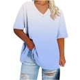 thumbnail image 2 of Ovbmpzd Women Tops Plus Size V-Neck Sky Blue Short Sleeve Gradient Color Comfy Blouses Womens Pullover L, 2 of 6