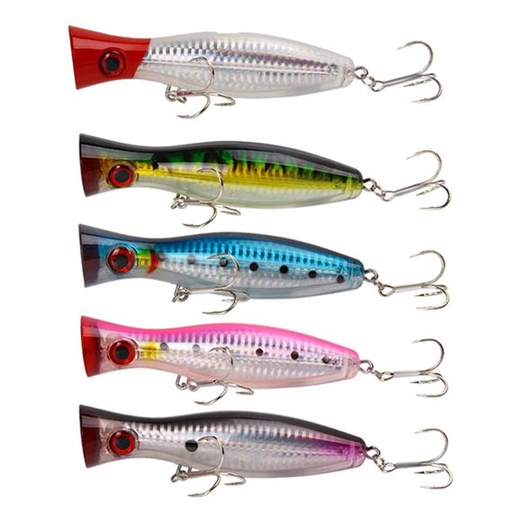 Leurres de Pêche de Surface - Popper - Pack de Pêche à la Pêche / Spinning - Pêche en Mer - 5 Pcs - 12,5 cm et 40 Grammes