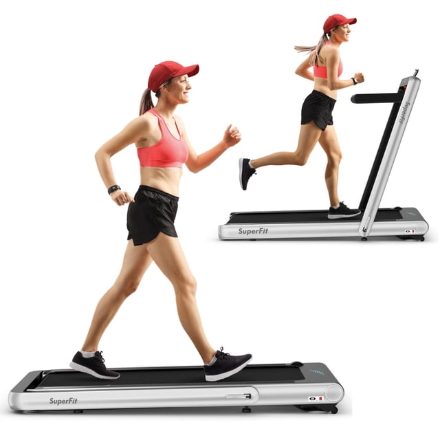 Gymax Tapis Roulant Pliant 2 en 1 4,75 Hp Machine de Course avec Appli et Télécommande Argent