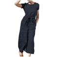 thumbnail image 1 of Yuyuzo Women Cotton Linen Jumpsuits Summer One-Piece Outfits Short Sleeve Wide Leg Long Pants Rompers, 1 of 7