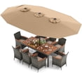 thumbnail image 2 of Costway 10 Pieces Patio Wicker Dining Set with Double-Sided Patio Umbrella 8 Armchairs Coffee, 2 of 10