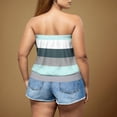 thumbnail image 3 of Posijego Débardeurs Tube pour Femmes Grande Taille pour Sortir Sans Bretelles Débardeur Rayé à Blocs de Couleur Chandails Sans Manches, 3 of 6