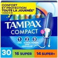 thumbnail image 2 of Tampax Compact Pearl Tampons Multipack, with LeakGuard Braid & Extendable Applicator, Super/Super Plus Absorbency, Compact Extendable Applicator, Unscented, 30 Count, 2 of 27