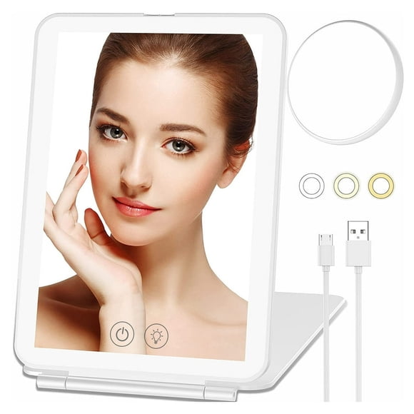 OUSITAID Makeup Mirror Touch Screen Mirror 56LED Lights USB Cosmetic Mirror Portable Make Up Mirrors with 3 Color Lights for Women Travel