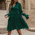 thumbnail image 4 of Meichang Robe en Velours pour Femme à Col en V, Manches Longues, Coupe Trapèze, à Volants Superposés, Mini, Fluide, Style Babydoll, Robe Formelle pour Mariage, Fête, Cocktail, 4 of 9