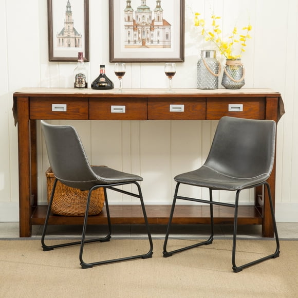 Roundhill Furniture Lotusville Vintage PU Leather Dining Chairs, Antique Gray (Set of 2)