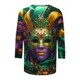 thumbnail image 5 of Penkiiy Blouse Carnaval pour Femmes Mardi Gras Mode Imprimée Décontractée Col Rond Manches 3/4 T-shirt Blouse S Multicolore, 5 of 5